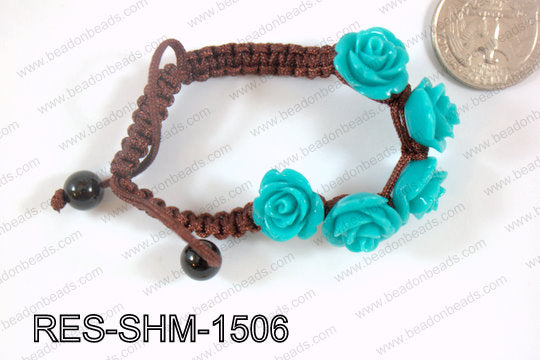 Resin Rose Shamballa Bracelet 15mm Turquoise RES-SHM-1506