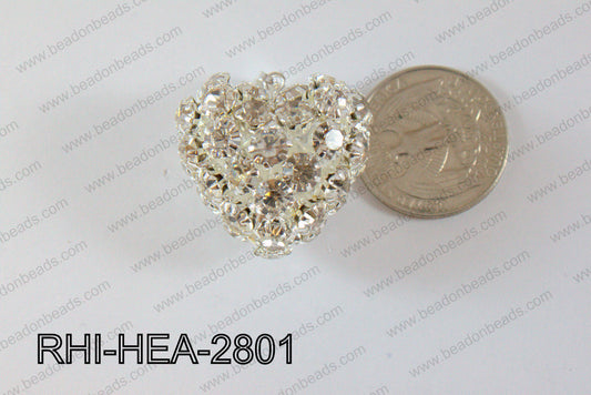 Rhinestone Balls Heart Pendants 28x26mm silver RHI-HEA-2801