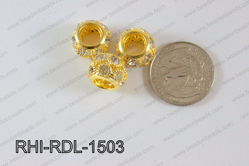 Rhinestone ball Rondelle 15mm gold RHI-RDL-1503