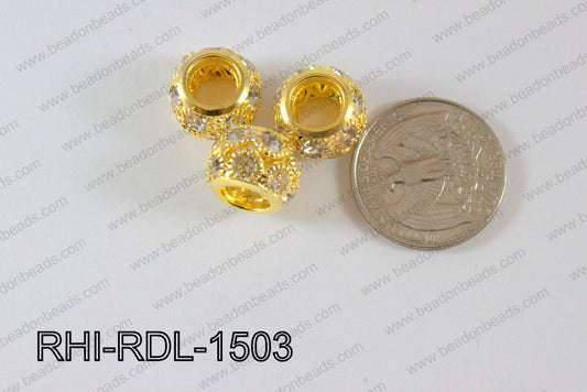Rhinestone ball Rondelle 15mm gold RHI-RDL-1503