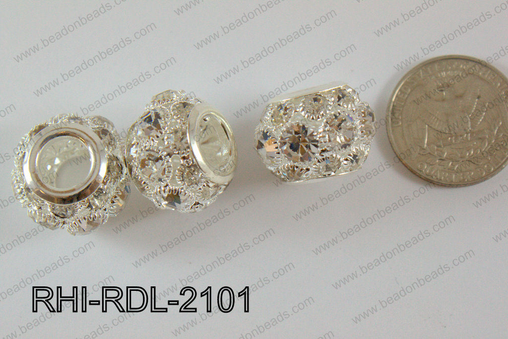 Rhinestone ball Rondelle 15x21mm silver RHI-RDL-2101