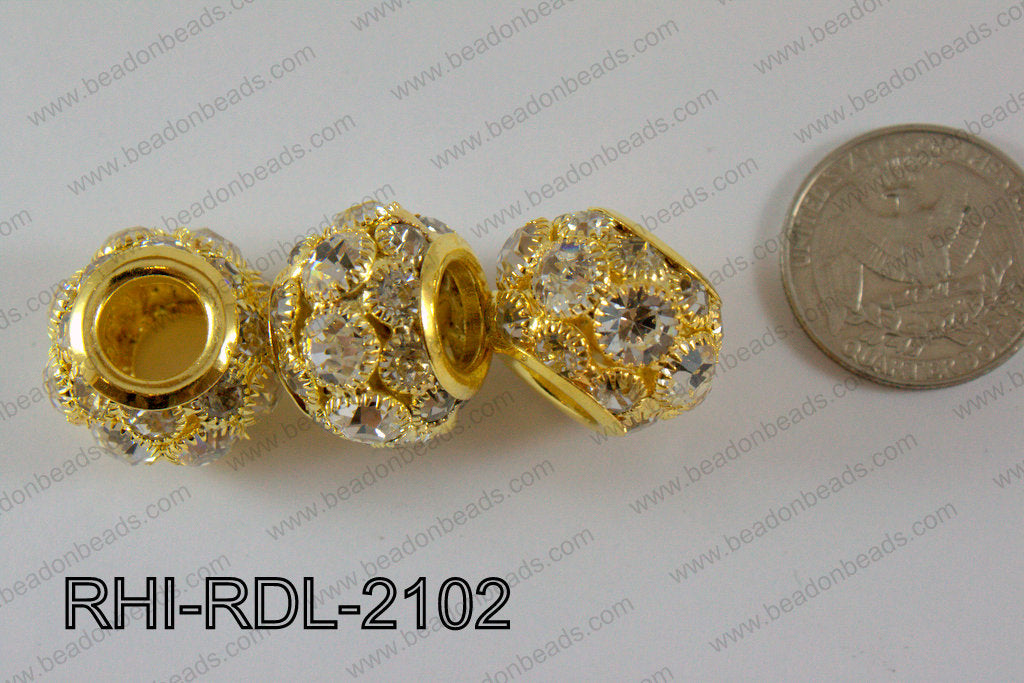 Rhinestone ball Rondelle 15x21mm gold RHI-RDL-2102