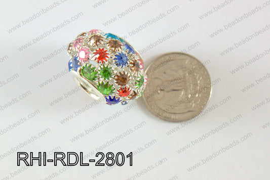 Rhinestone ball Rondelle 28mm Silver/multi RHI-RDL-2801