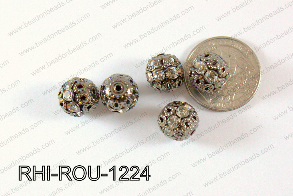 Rhinestone ball Round 12mm gunmetal/clear RHI-ROU-1224