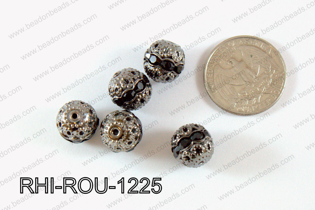 Rhinestone ball Round 12mm gun metal/black RHI-ROU-1225