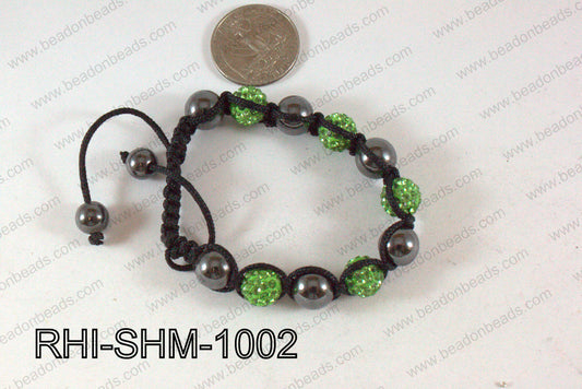 Rhinestone Shamballa Bracelet Green10mm RHI-SHM-1002