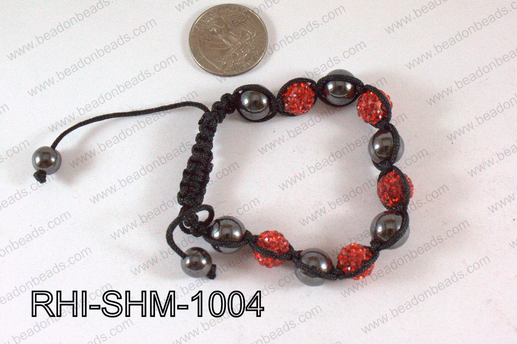 Rhinestone Shamballa Bracelet Red 10mm RHI-SHM-1004
