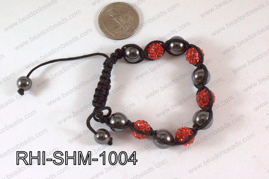 Rhinestone Shamballa Bracelet Red 10mm RHI-SHM-1004