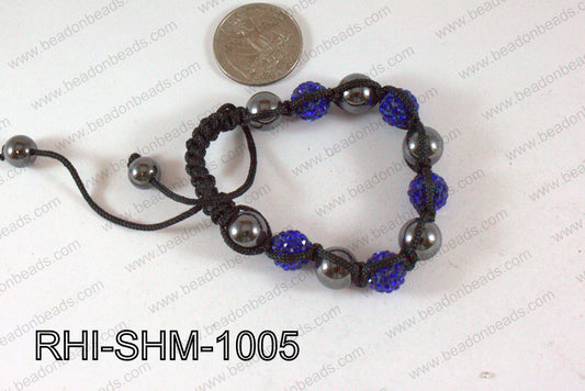 Rhinestone Shamballa Bracelet Dark Blue 10mm RHI-SHM-1005