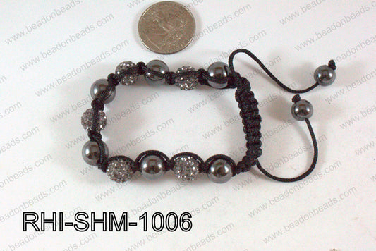 Rhinestone Shamballa Bracelet Grey 10mm RHI-SHM-1006