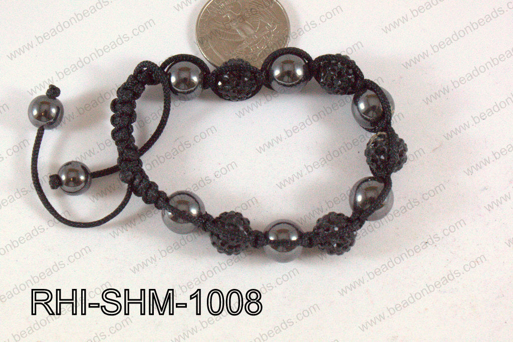Rhinestone Shamballa Bracelet Black 10mm RHI-SHM-1008