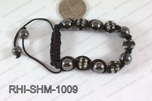 Rhinestone Shamballa Bracelet Black and Clear 10mm RHI-SHM-1009