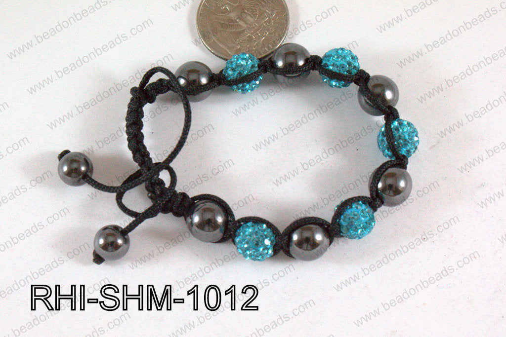Rhinestone Shamballa Bracelet Blue 10mm RHI-SHM-1012