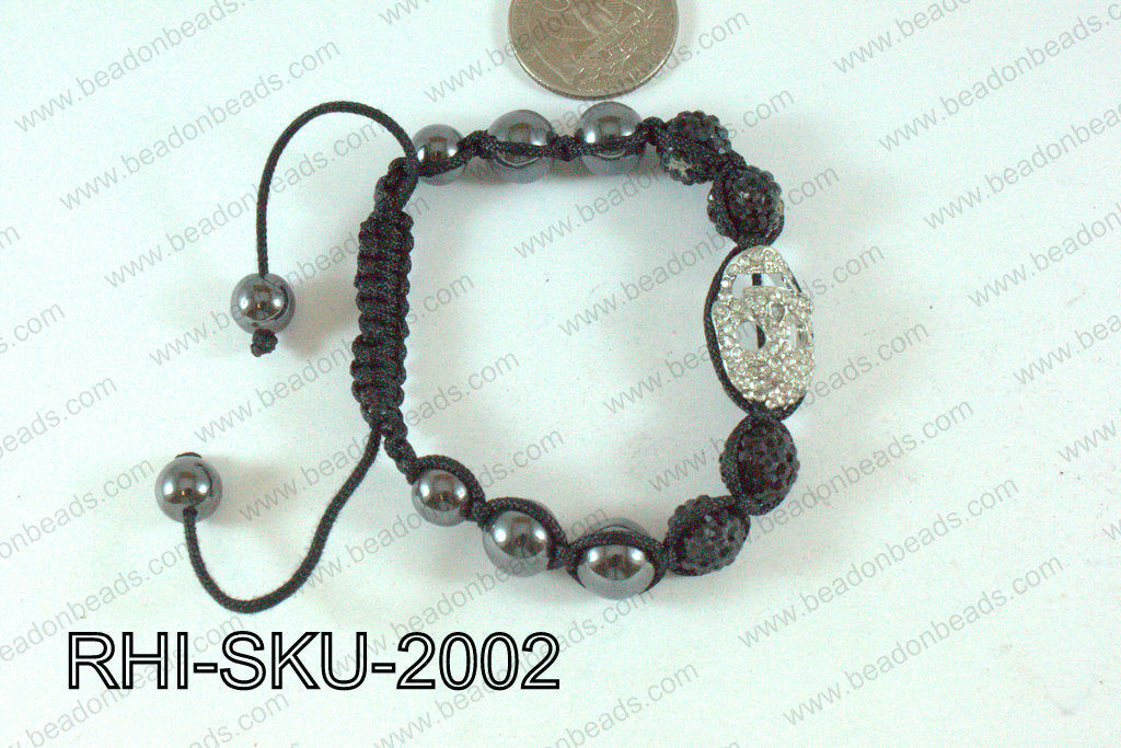 Rhinestone Shamballa Bracelet Skull Black 20x14mm RHI-SKU-2002