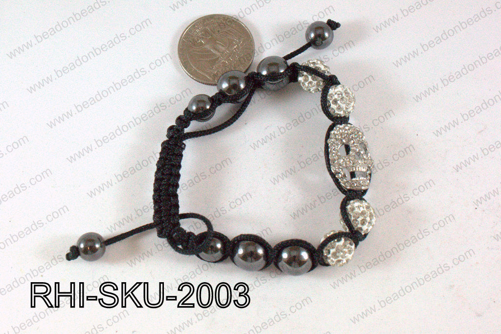 Rhinestone Shamballa Bracelet Skull Clear 20x14mm RHI-SKU-2003