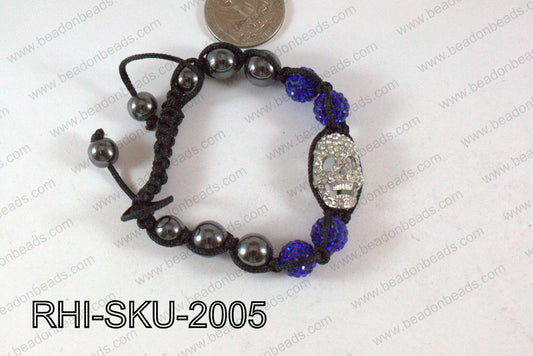 Rhinestone Shamballa Bracelet Skull Dark Blue 20x14mm RHI-SKU-20
