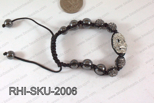Rhinestone Shamballa Bracelet Skull Grey 20x14mm RHI-SKU-2006
