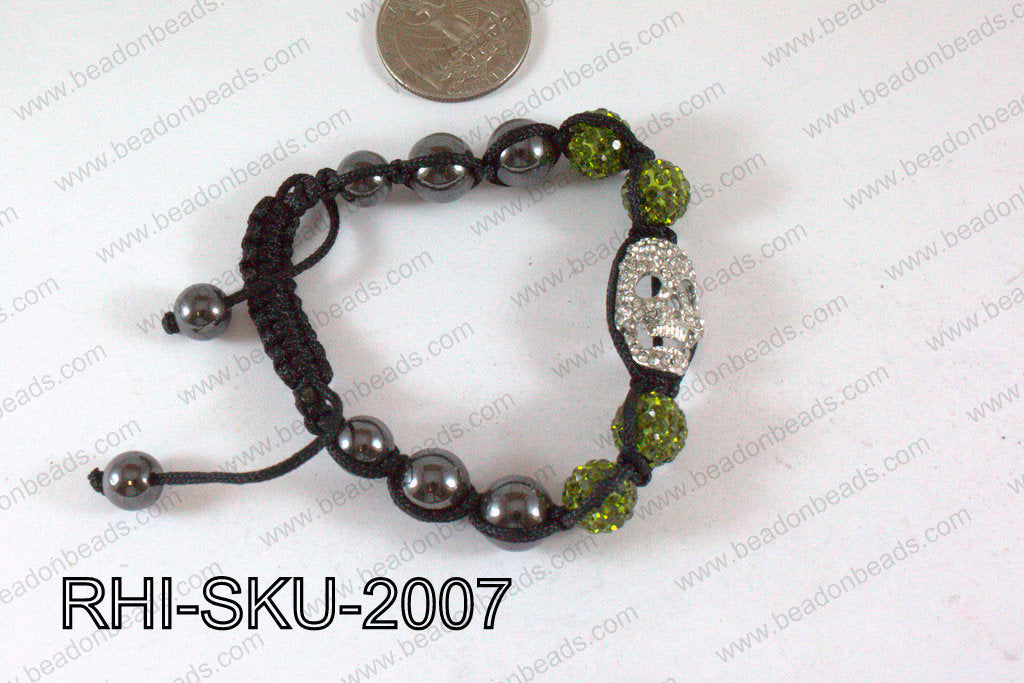 Rhinestone Shamballa Bracelet Skull Green 20x14mm RHI-SKU-2007