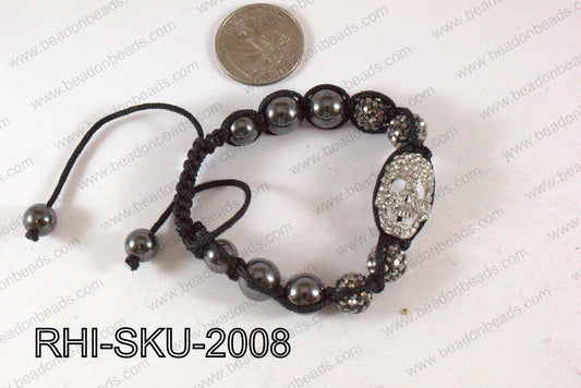 Rhinestone Shamballa Bracelet Skull Gun Metal 20x14mm RHI-SKU-20