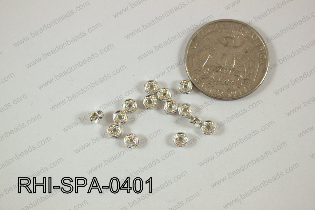 Rhinestone spacers silver with clear 4mm RHI-SPA-0401
