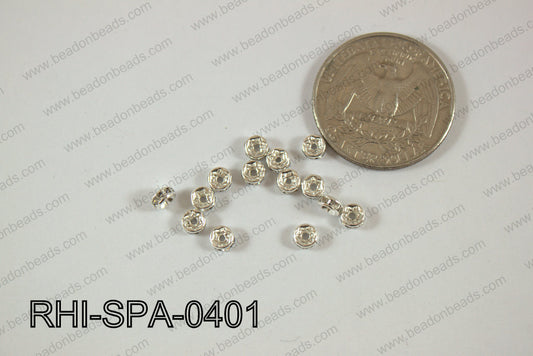 Rhinestone spacers silver with clear 4mm RHI-SPA-0401