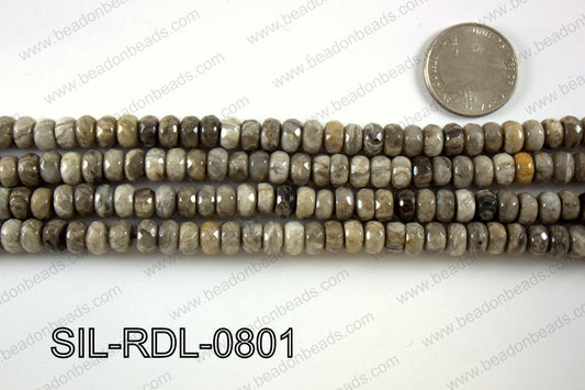 Silver Leaf Jasper rondelle faceted beads 8mm  SIL-RDL-0801