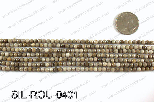 Silver leaf jasper beads 4mm SIL-ROU-0401