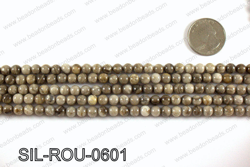 Silver leaf jasper beads 6mm SIL-ROU-0601