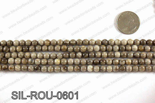 Silver leaf jasper beads 6mm SIL-ROU-0601