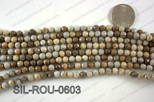 Silver Leaf Jasper round faceted beads 6mm  SIL-ROU-0603