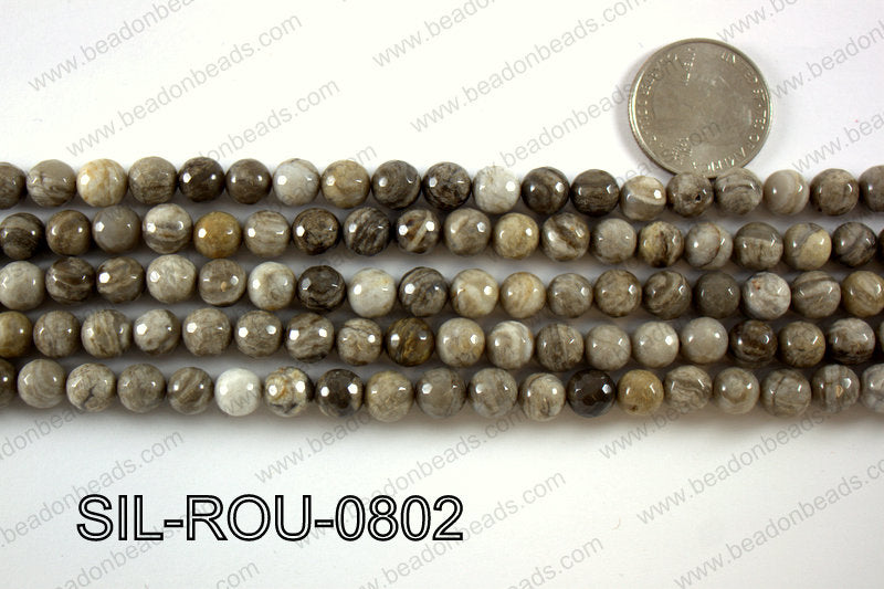 Silver Leaf Jasper round faceted beads 8mm  SIL-ROU-0802