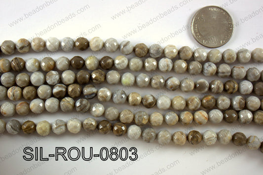 Silver Leaf Jasper round faceted beads 8mm  SIL-ROU-0803