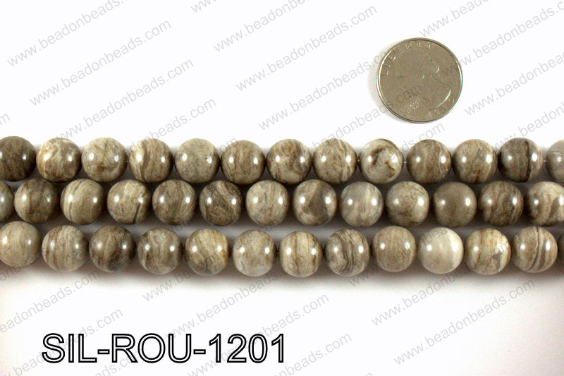 Silver leaf jasper beads 12mm SIL-ROU-1201