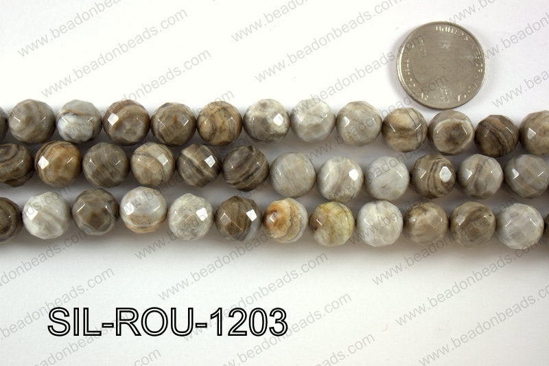 Silver Leaf Jasper round faceted beads 12mm  SIL-ROU-1203