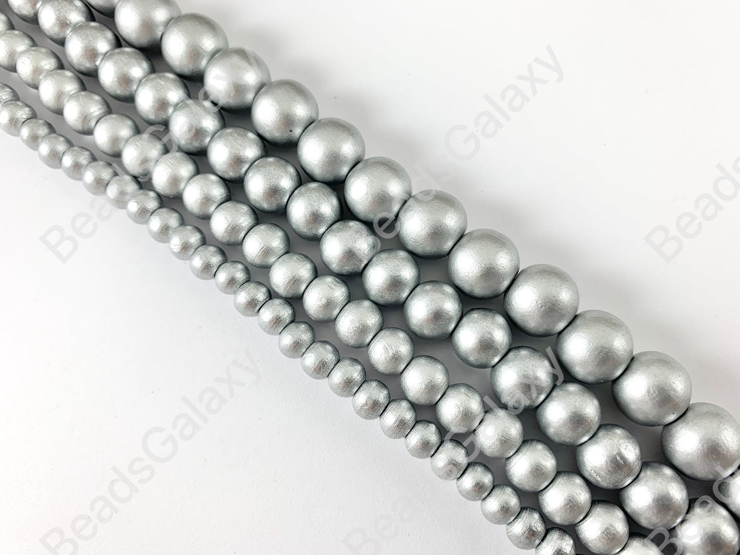Silver Coated Wood Beads Round Smooth Natural Beads 15"-16"