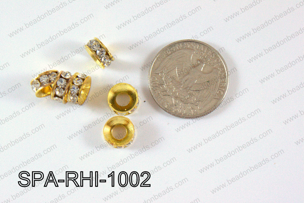 Rhinestone Spacers Gold/clear 10mm SPA-RHI-1002