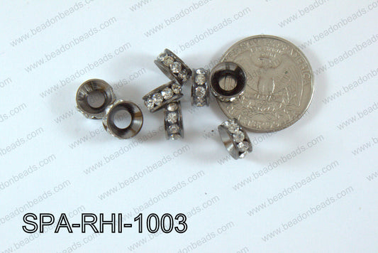 Rhinestone Spacers gunmental/clear 10mm SPA-RHI-1003