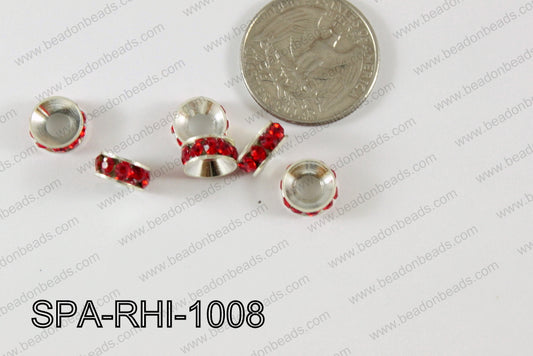 Rhinestone Spacers  silver/red 10mm SPA-RHI-1008