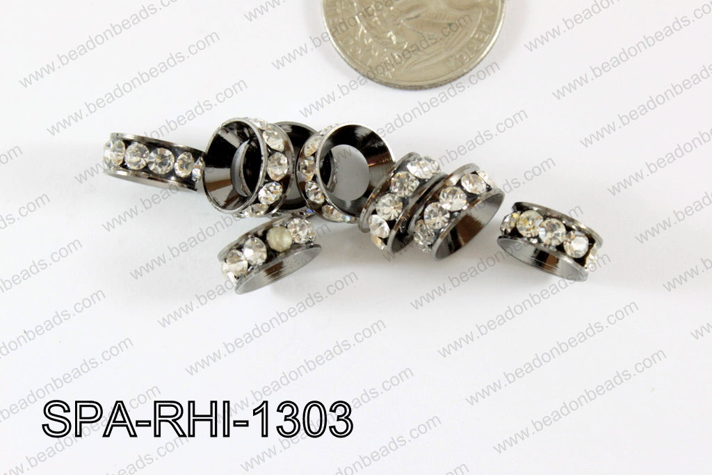 Rhinestone Spacers gunmetal/clear 13mm SPA-RHI-1303