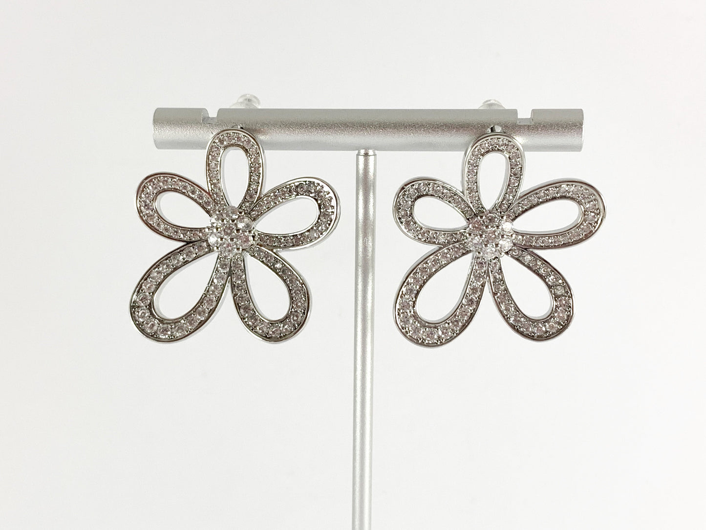 Real 18K Gold/Silver Plated CZ Pave Big Statement Flower Earrings Over Copper 2 pairs