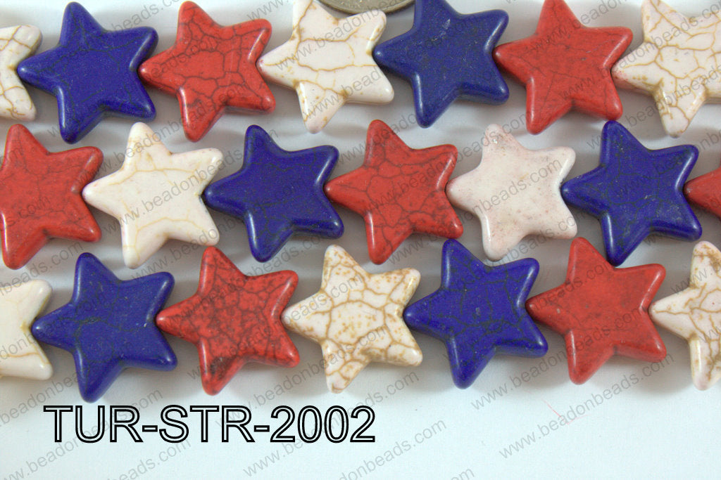 Howlite Star blue/red/white 20mm TUR-STR-2002