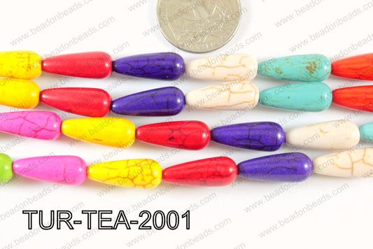 Howlite Teardrop Multi color 8x20mm TUR-TEA-2001