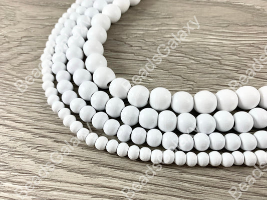 White Coated Wood Beads Round Smooth Natural Beads 15"-16"
