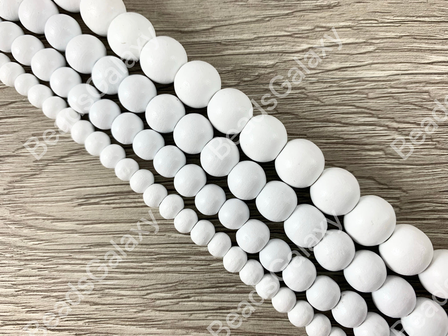 White Coated Wood Beads Round Smooth Natural Beads 15"-16"