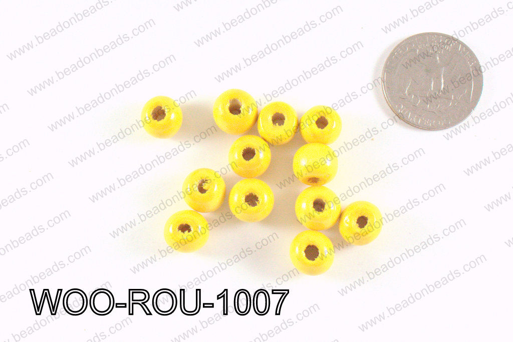 Round Wood Beads Yellow 10mm WOO-ROU-1007