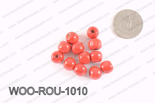 Round Wood Beads Red 10mm WOO-ROU-1010
