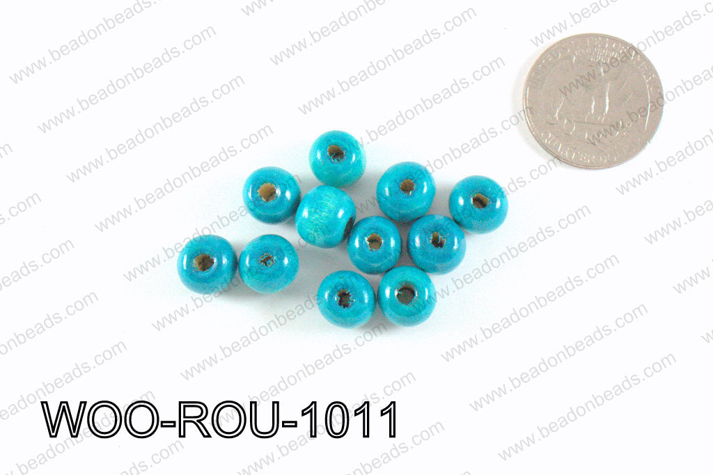 Round Wood Beads Turquoise 10mm WOO-ROU-1011