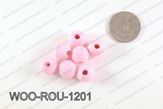 Woven Round Wood Beads Light Pink 12mm WOO-ROU-1201