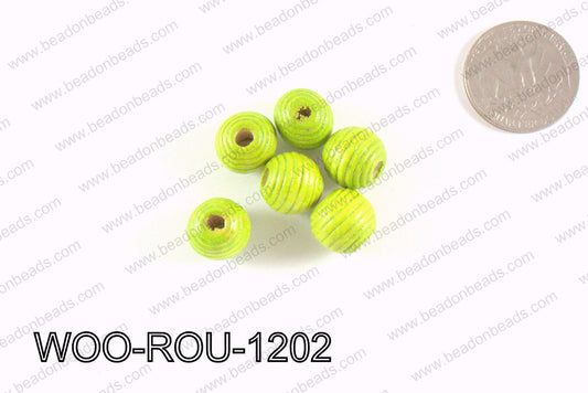 Woven Round Wood Beads Green 12mm WOO-ROU-1202