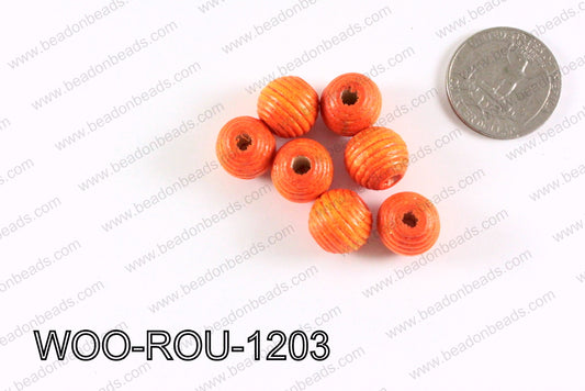 Woven Round Wood Beads Orange 12mm WOO-ROU-1203